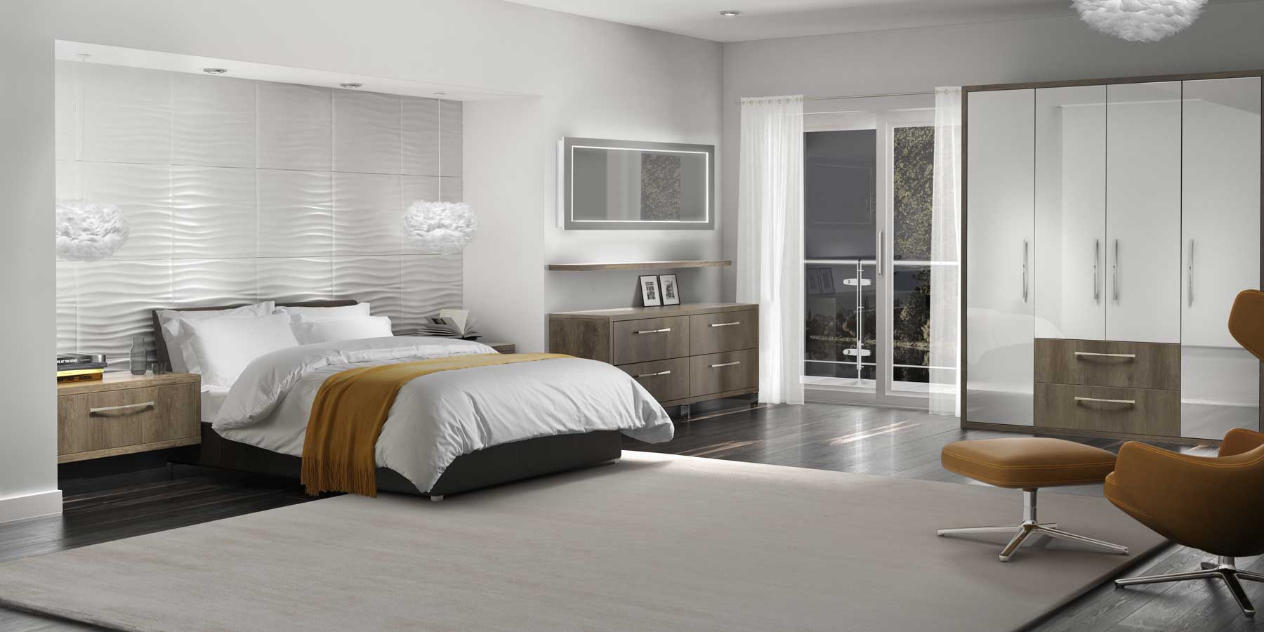 Bedroom Furniture Cardigan - Matt Dark Oak Solar Gloss White